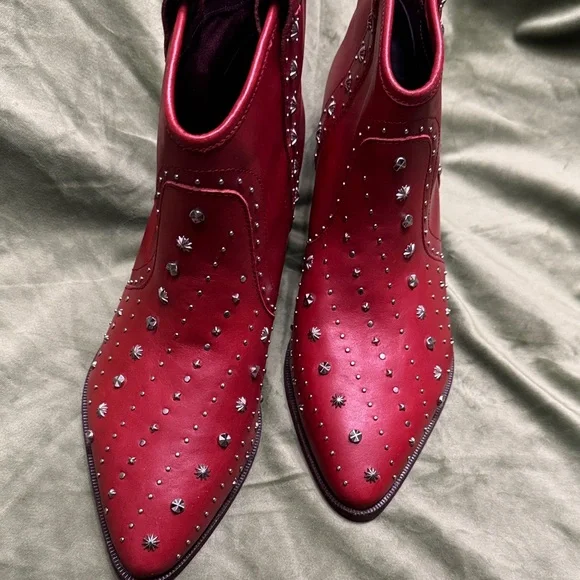 Sam Edelman Red Studded Ankle Boots - Picture 4 of 9